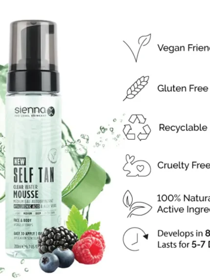 SIENNA-X Savaiminio įdegio skaidrios putos su hialuronu