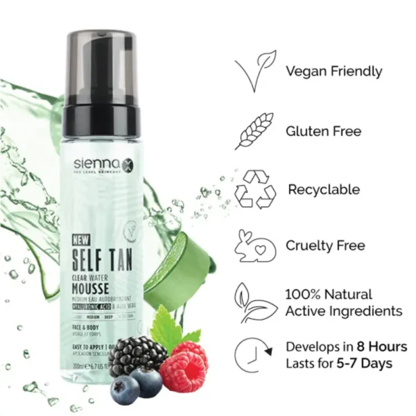 SIENNA-X Savaiminio įdegio skaidrios putos su hialuronu