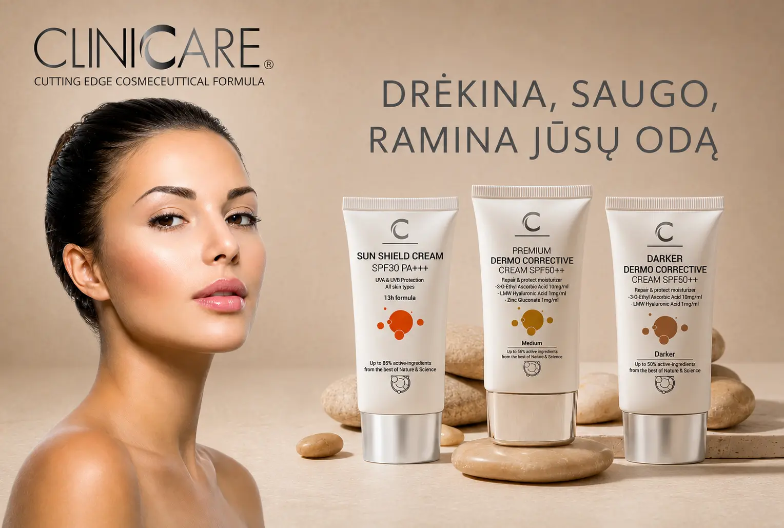 clinicare dermo corrective drėkinantis kremas su spf 50